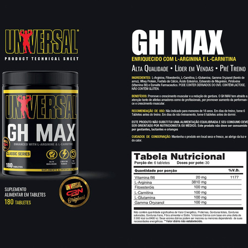 Gh Max 180 Comprimidos Universal Nutrition