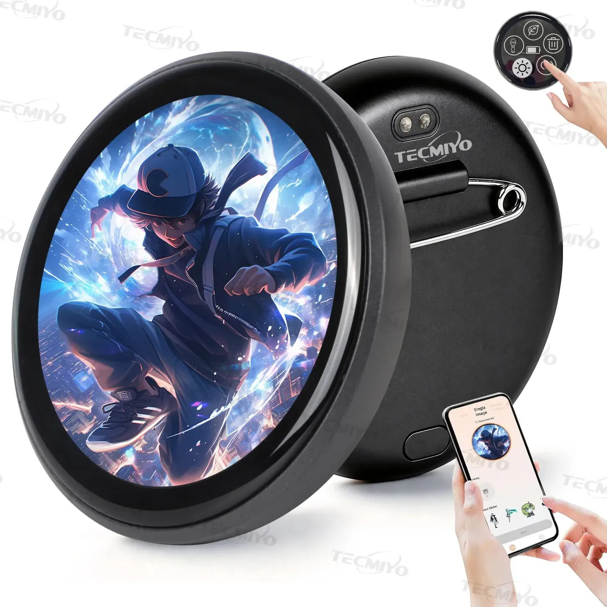 Pin Insignia Digital Tecmiyo con Pantalla HD y Bluetooth para Anime y Vídeos con Audio