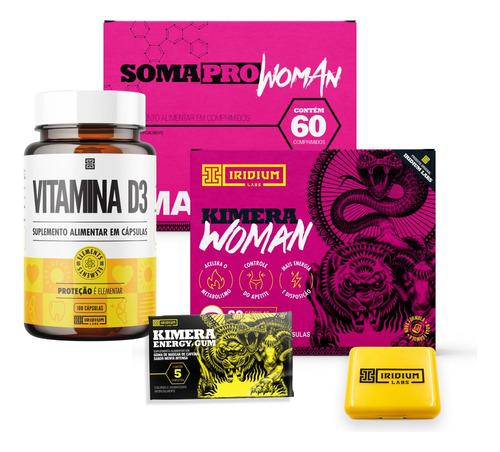 Kit Kimera Woman + Soma Pro Woman + Vitamina D+ Gum Un+ Caps Sabor Sem sabor