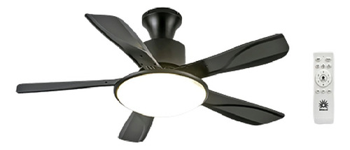 Ventilador Techo Lampara Led 5 Aspas 3 Tonos Control Remoto Estructura Negro Aspas Negro Diámetro 1.06 M