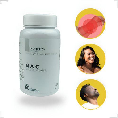 Nac 60 Cápsulas Suplemento Alimentar N-acetil L-cisteína Sabor Sem Sabor