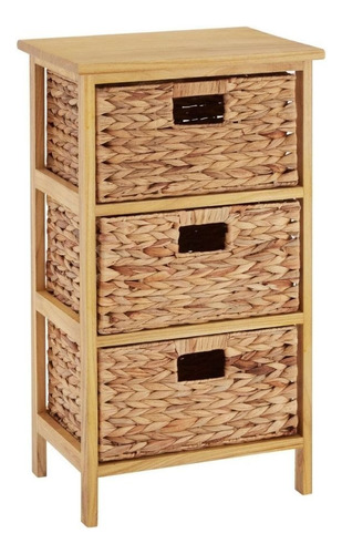 Cajonera Mesa De Luz Madera Con 3 Canastos Seagrass Lcm