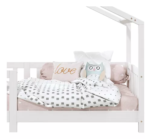 Cama Montessoriana Madeira Maciça Casa Com Estrado Ena - Branco