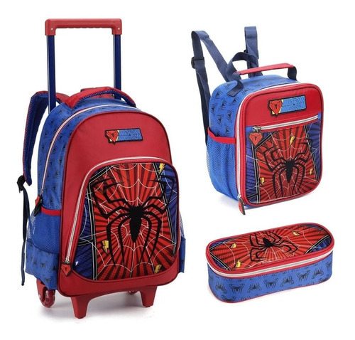 Kit Mochila Infantil Rodinhas Homem Spider Dark Aranha 2023 Cor Azul