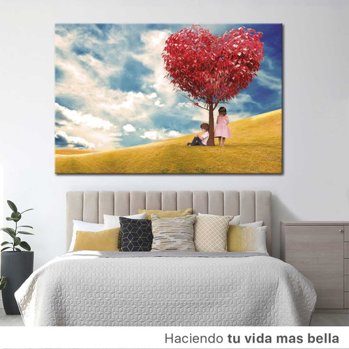 Cuadro Niños Bajo La Sombre De Arbol Corazon Canvas 90x60