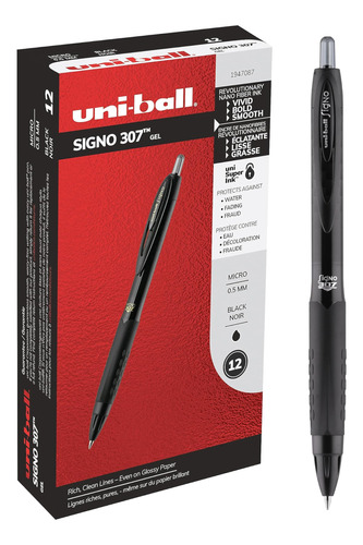 Bolígrafos De Gel Retráctiles Uni-ball 307, Micropuntos (0,5