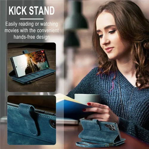 X Funda De Piel Con Tapa For Samsung Galaxy S25 Ultra S24 Fe S23 S22 S21 S20 Plus Note 20 Plus Note 20 Con Cremallera