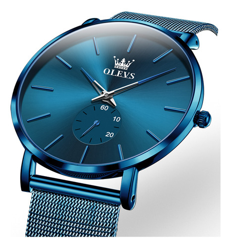Reloj De Cuarzo Impermeable Olevs Mesh Belt Business Color Del Fondo Azul
