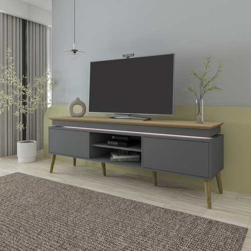 Rack Para Tv 75 Pol 2 Portas 180 Cm 4378 Carvalho Grafite Ar