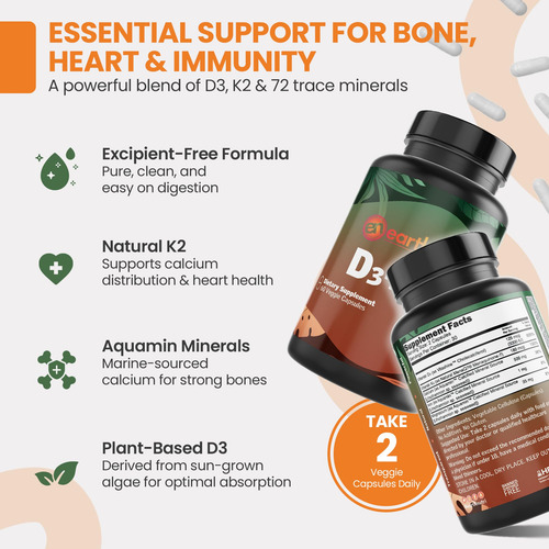 Earthnutri Vitamina D3 K2 5000 Iu Con Calcio Y Minerales