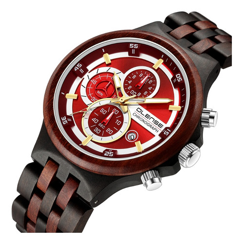 Olense Chronograph Reloj De Madera De Cuarzo Impermeable