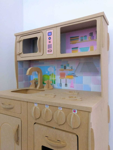 Cocinita Infantil De Madera Fibrofacil + Stickers Para Niños