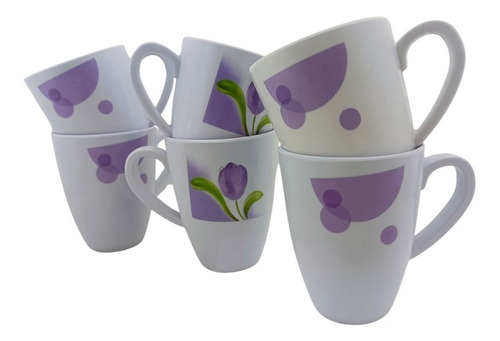 Taza Tarro De Melamina Decorada 380 Ml, 6 Piezas Tulipan