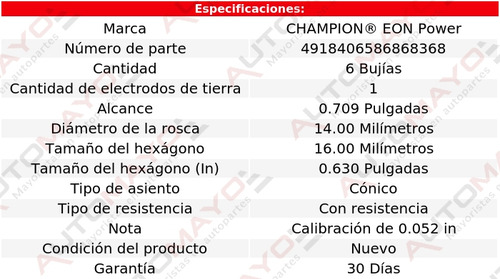 Kit 6 Bujías Eon Power Champion Mystique 2.5l V6 95-00