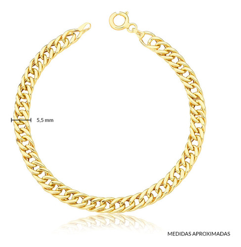 Pulseira De Elo Duplo De 5.7mm Em Ouro 10k 16,0 Cm