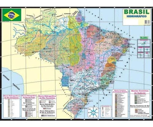 Mapa Do Brasil Hidrográfico Bacias Escolar Poster Geográfico Politico