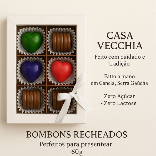 Caixa De Bombons Recheados Diet Sem Lactose Casa Vecchia 60g