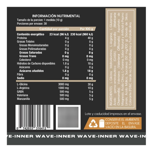 Doz Inner Wave Suplemento Alimenticio A Base De Glicina Pepino Limón
