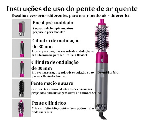 Secador Cabelo Escova Secadora 5x1 Alisa Modela Faz Cachos