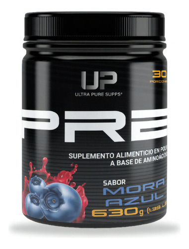 Ultra Pure Supps Pre Entreno, Aminoacidos 30 Servs Sabor Mora Azul