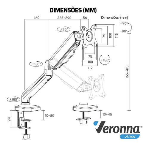 Suporte Ergonômico Articulado de Mesa Veronna TSM400 de 17 A 32" Cor Preto