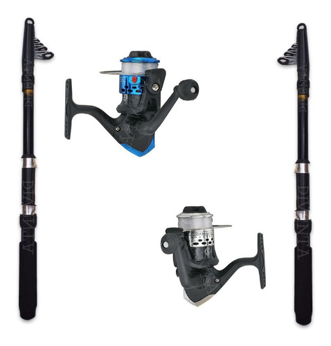 Imagen 1 de 1 de Kit: 2 Reel De Pescar + 2 Cañas 2.10mts + 2 Fundas