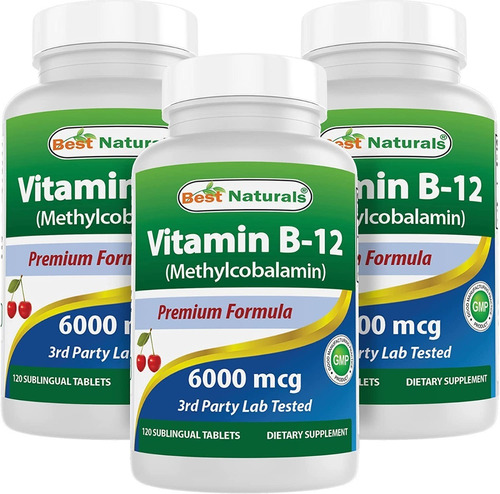 Vitamina B12 6000 Mcg Best Naturals 120 Cápsulas (3 Paq)