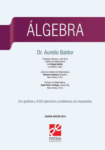 Imagen 3 de 6 de Algebra Baldor 4ta Edicion (tapa Dura)
