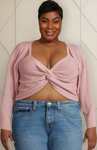 Cardigan Dama Plus 3x No Boundaries Crop Top Set 2pzs