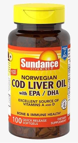 Aceite Higado Bacalao Omega 3 Vitamin A D Sundance 100 Cap Sabor Neutro