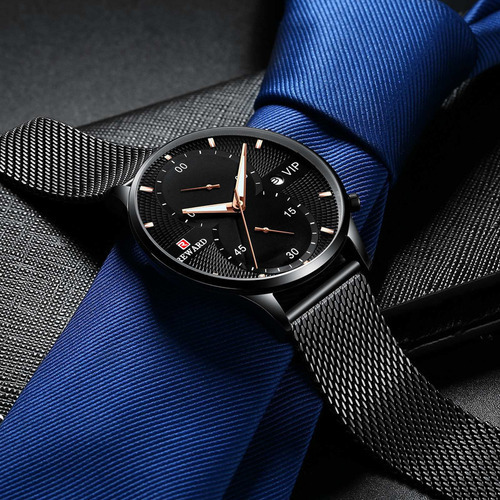 Reloj De Calendario Con Cinturón De Malla Reward Para Hombre Color de la correa Negro