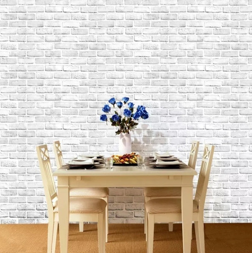 Imagen 6 de 10 de Papel Tapiz Ladrillos Blanco Adhesivo 45cm X 10 Mt 3d Mayore