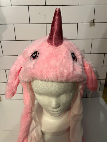 Gorro Peluche Levanta Orejas Varios Modelos Muy Suave Unicornio Rosa 1