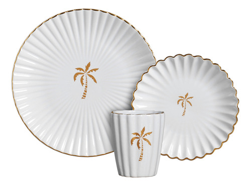 Aparelho Jantar 16 Peças Maui Branco e dourado scalla Ceramica