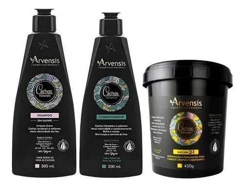 Kit Shampoo + Cond. + Máscara 2x1 Arvensis Cachos Naturais