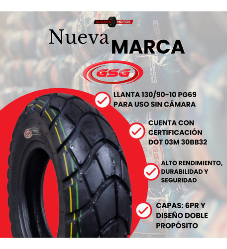 Llanta De Motoneta Reforzada 130/90-10 Gsg Pg69 Tl 6pr 75p