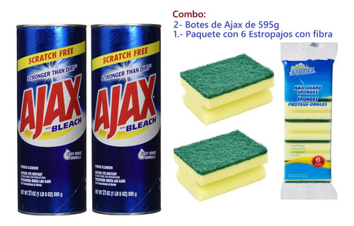 Ajax En Polvo Con Lejía 2 Botes/595g 1 Paq 6 Fibras(combo)