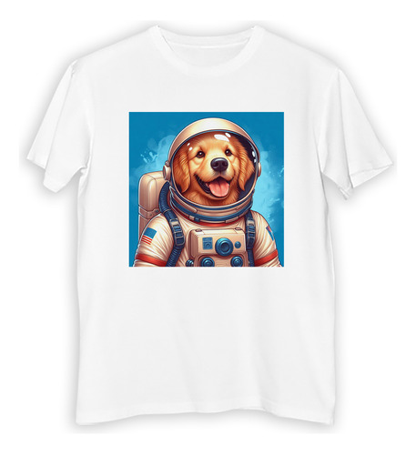 Remera Niño Perro Golden Retriever Astronauta Azul M2