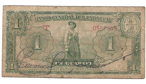 Paraguay. 1 Guarani. 1952. Pick 185. B. Usado.