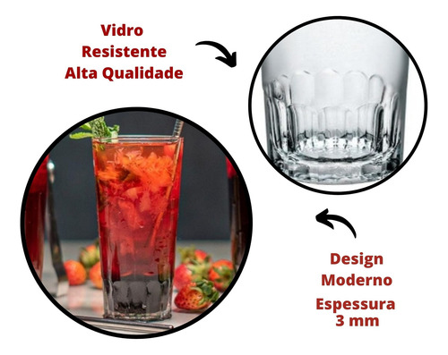 36 Copos 280ml Vidro Agua Suco Atacado Buffet Restaurante
