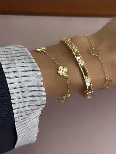 Pulseira Portuguesa Com Trevos Maciços 10 Mm Ouro 18k 750