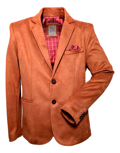 Saco Blazer Suede (tipo Gamuza) Color Camel; Slim Fit