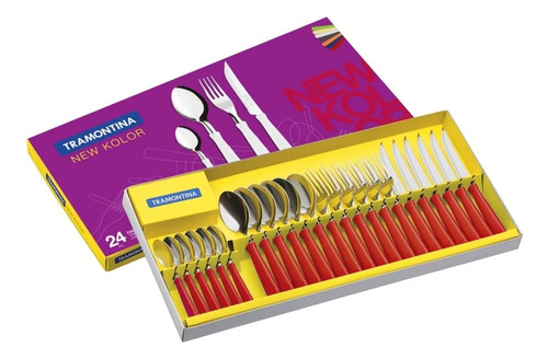 24 Cubiertos Tramontina New Kolor Acero Inox Colores Caja Color Rojo Rojo