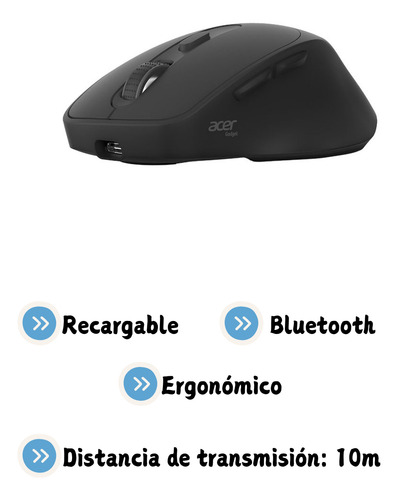 Mouse Inalámbrico Ergonómico 2.4, Bluetooth Acer Emr213 Color Negro Negro