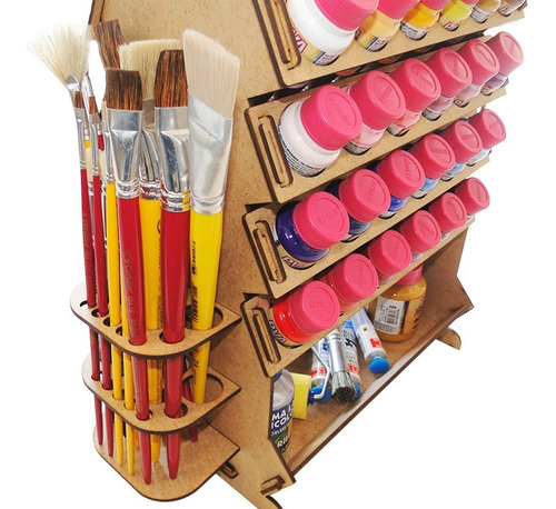 Imagem 9 de 9 de Suporte Tinta Pva 37ml Acrilex E Pincéis Com Bandeja Em Mdf