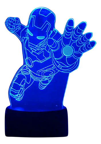Luminária 3d Led Abajur Homem De Ferro Iron Man 7 Cores Cúpula Base Preta Ou Branca Estrutura Led Ajuste De 7 Cores 127/220v