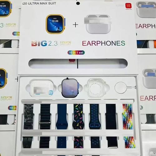 Smartwatch I20 Ultra Max Suit + 7 Mallas + Auriculares Pro3