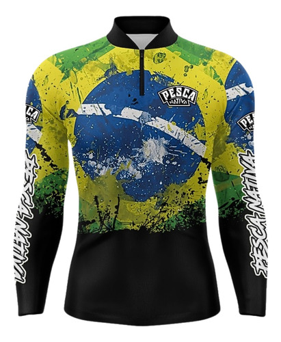 Camisa Camiseta De Pesca Infantil Brasil Com Proteção Uv50+