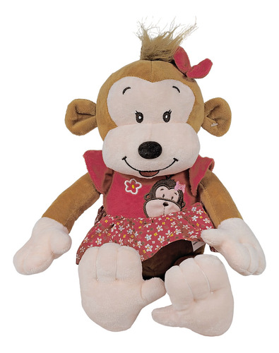 Macaco Sorrindo Pelúcia Com Roupinha 38cms - Roupa Vermelha