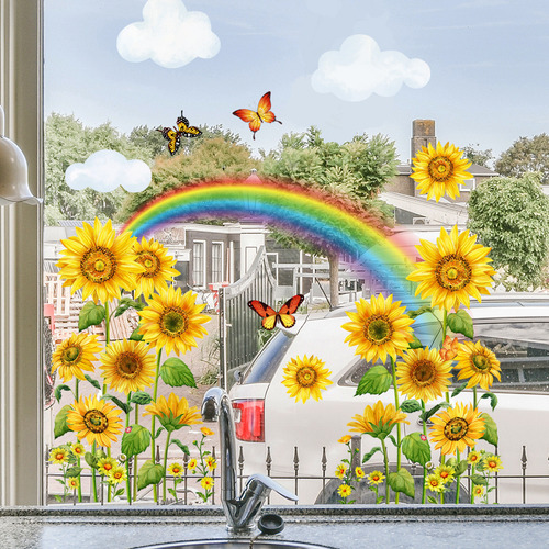 Pegatinas Para Ventana Con Forma De Girasol En U, Pegatinas